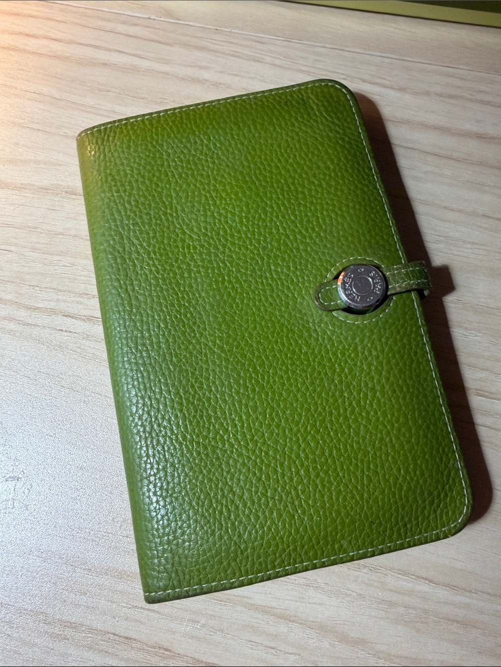 Hermes w/ COA Green Leather Organizer with Snap Closure